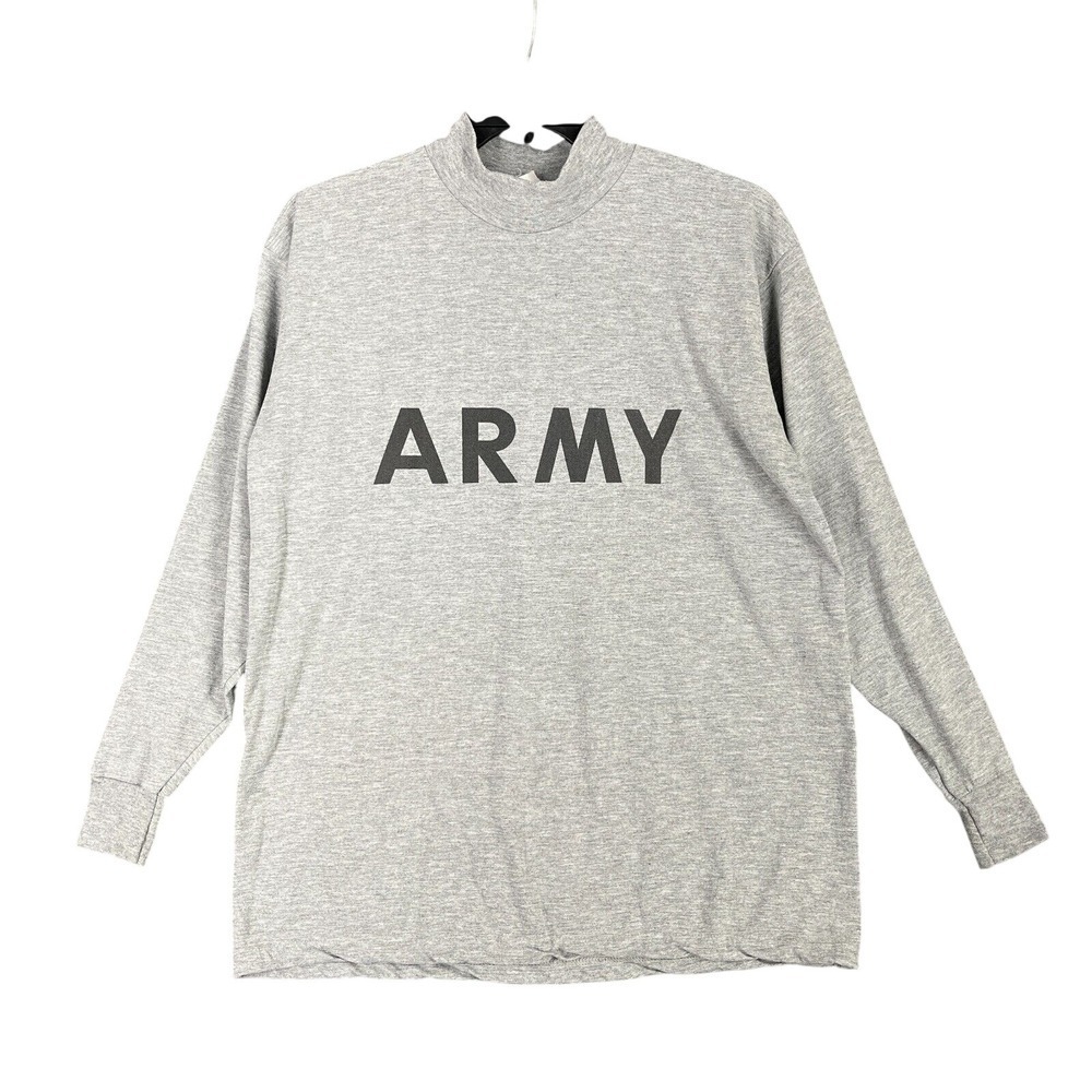 Vintage Army Mens L Gray PFU Physical Fitness Uniform Long Sleeve Military Shirt